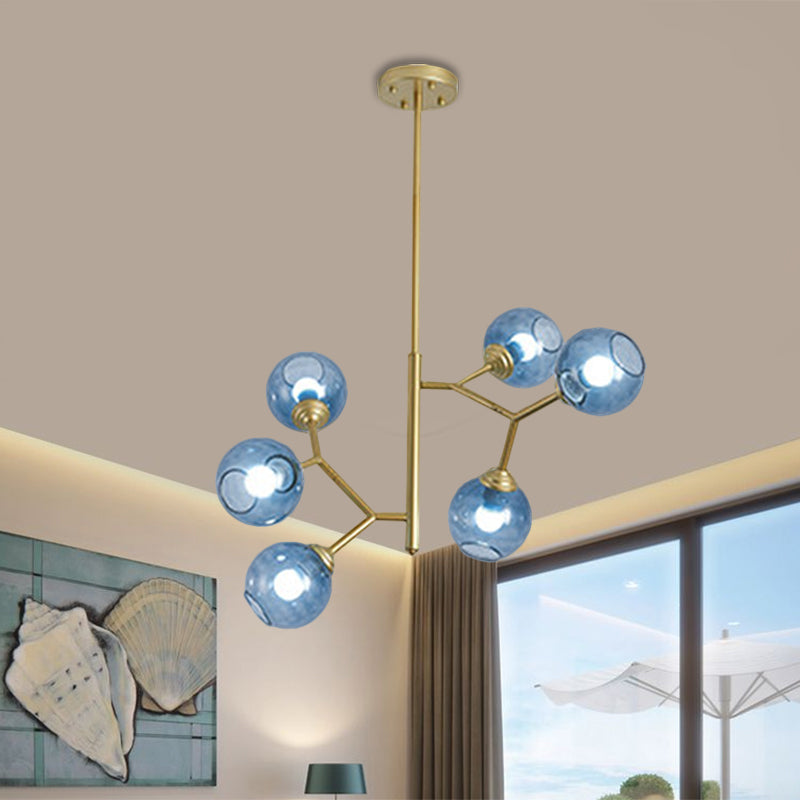 Restaurant Bubble Hanging Light Glass Shade 6 Head Post Modern Chandelier in Black/Gold Clearhalo 'Ceiling Lights' 'Chandeliers' 'Modern Chandeliers' 'Modern' Lighting' 1886450