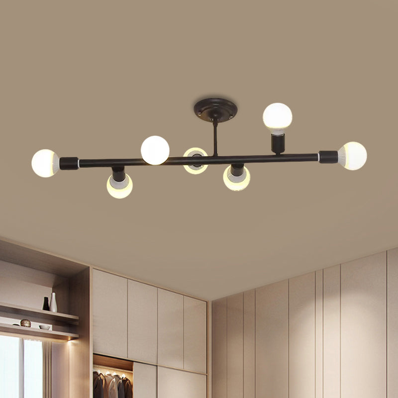 Black Finish Open Bulb Island Lighting Metal 7/13 Lights Simple Metal Ceiling Lamp Clearhalo 'Ceiling Lights' 'Island Lights' Lighting' 1886454