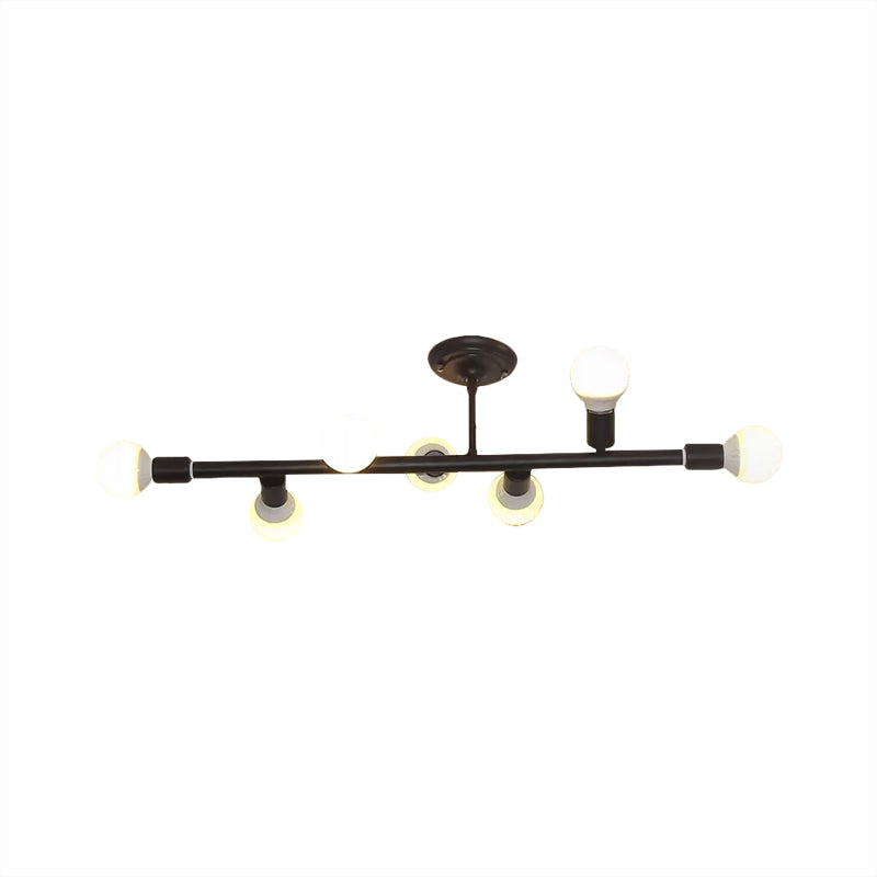 Black Finish Open Bulb Island Lighting Metal 7/13 Lights Simple Metal Ceiling Lamp Clearhalo 'Ceiling Lights' 'Island Lights' Lighting' 1886456