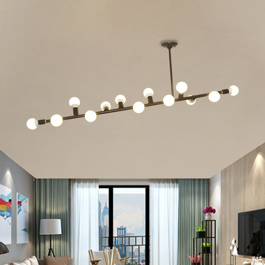 Black Finish Open Bulb Island Lighting Metal 7/13 Lights Simple Metal Ceiling Lamp Clearhalo 'Ceiling Lights' 'Island Lights' Lighting' 1886459