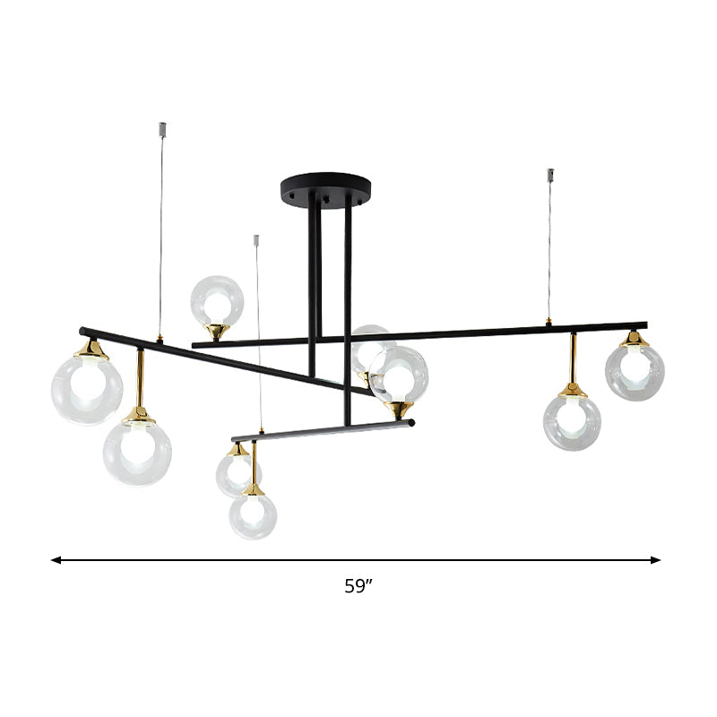 2-Tier Line Chandelier Simple Stylish Metallic Hanging Light in Black for Meeting Room Office Clearhalo 'Ceiling Lights' 'Chandeliers' 'Modern Chandeliers' 'Modern' Lighting' 188646