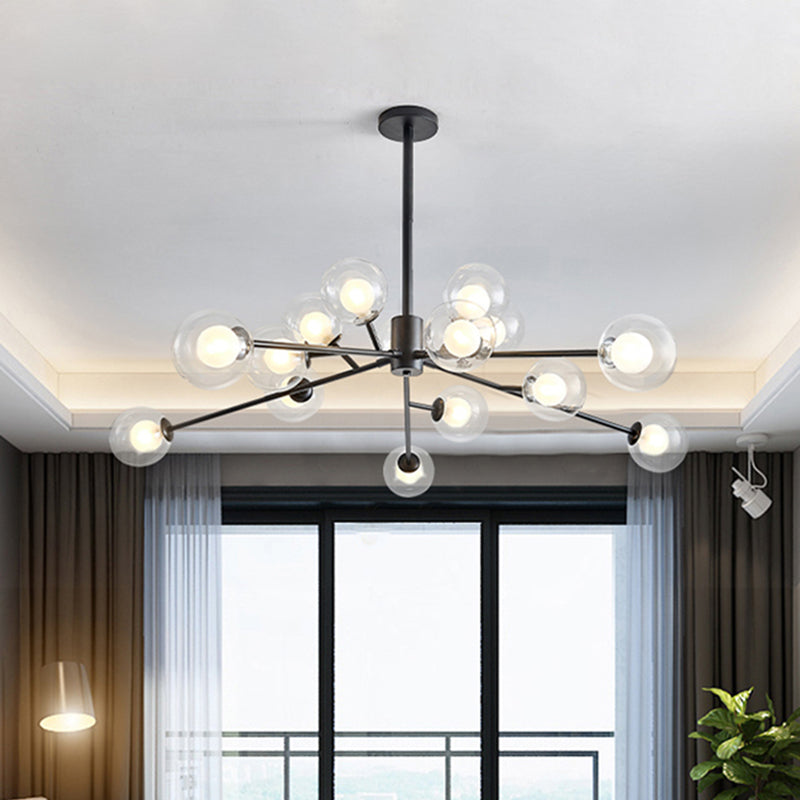 Restaurant Hotel Branch Large Chandelier Metal 15/18 Lights Modern Black/Gold Hanging Lamp 15 Black Clearhalo 'Ceiling Lights' 'Chandeliers' 'Modern Chandeliers' 'Modern' Lighting' 1886463