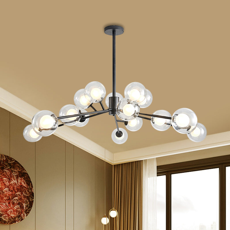 Restaurant Hotel Branch Large Chandelier Metal 15/18 Lights Modern Black/Gold Hanging Lamp Clearhalo 'Ceiling Lights' 'Chandeliers' 'Modern Chandeliers' 'Modern' Lighting' 1886464