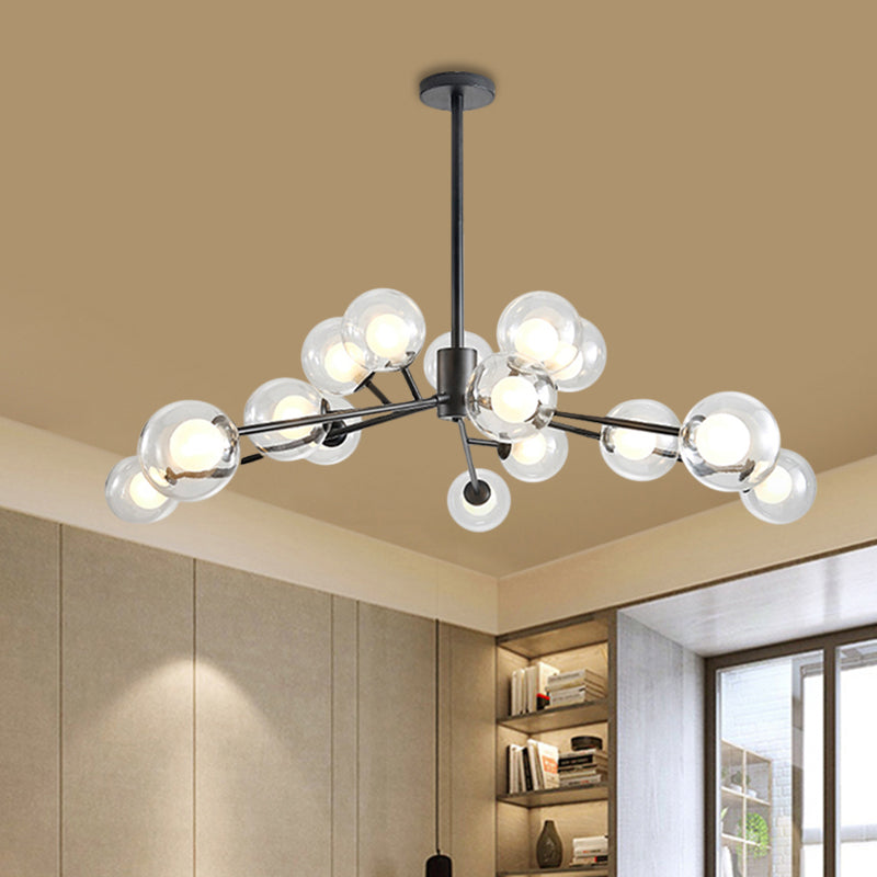 Restaurant Hotel Branch Large Chandelier Metal 15/18 Lights Modern Black/Gold Hanging Lamp Clearhalo 'Ceiling Lights' 'Chandeliers' 'Modern Chandeliers' 'Modern' Lighting' 1886465