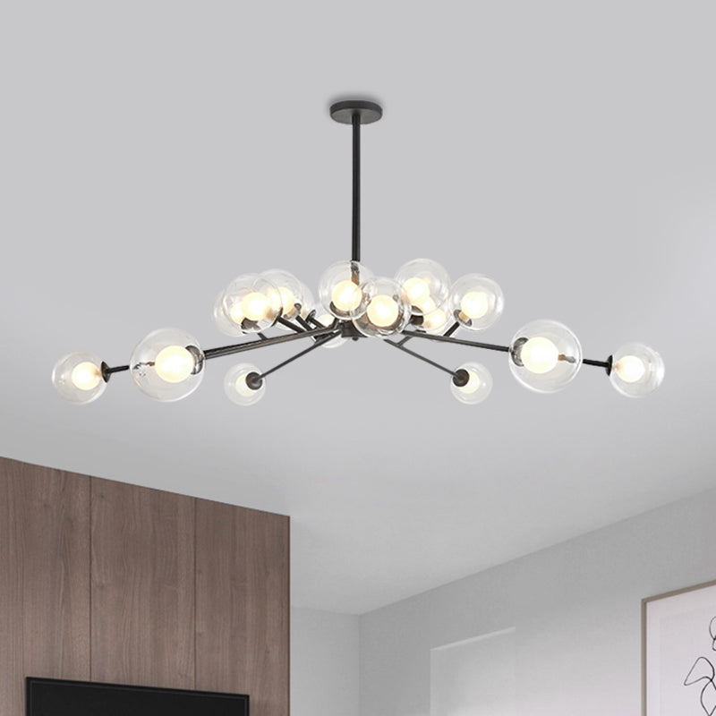 Restaurant Hotel Branch Large Chandelier Metal 15/18 Lights Modern Black/Gold Hanging Lamp 18 Black Clearhalo 'Ceiling Lights' 'Chandeliers' 'Modern Chandeliers' 'Modern' Lighting' 1886468