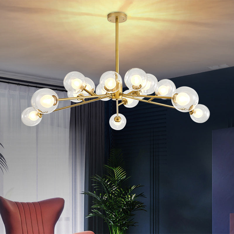 Restaurant Hotel Branch Large Chandelier Metal 15/18 Lights Modern Black/Gold Hanging Lamp 15 Gold Clearhalo 'Ceiling Lights' 'Chandeliers' 'Modern Chandeliers' 'Modern' Lighting' 1886473