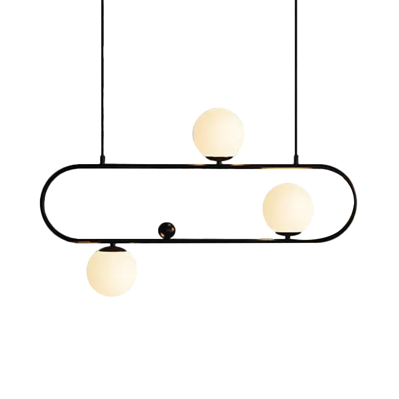 Oblong Dining Room Ceiling Chandelier Opal Glass 3/4 Lights Post Modern Island Light in Black/Gold Clearhalo 'Ceiling Lights' 'Island Lights' Lighting' 1886506