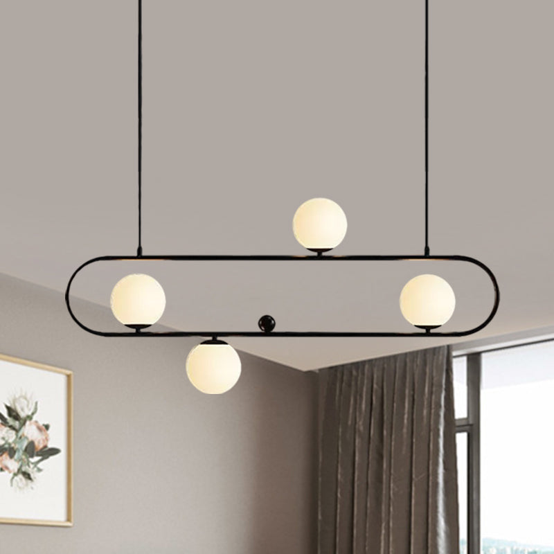 Oblong Dining Room Ceiling Chandelier Opal Glass 3/4 Lights Post Modern Island Light in Black/Gold Clearhalo 'Ceiling Lights' 'Island Lights' Lighting' 1886509