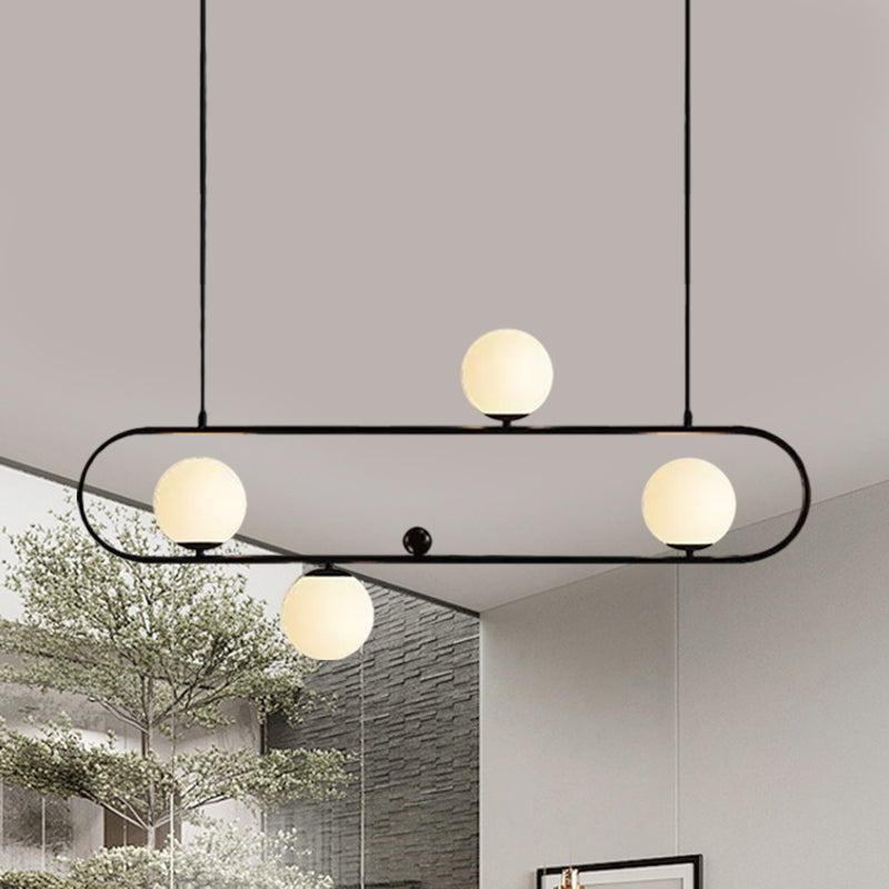 Oblong Dining Room Ceiling Chandelier Opal Glass 3/4 Lights Post Modern Island Light in Black/Gold Clearhalo 'Ceiling Lights' 'Island Lights' Lighting' 1886510