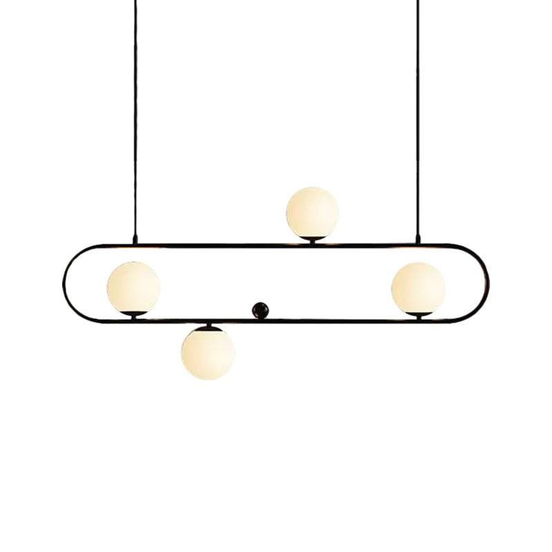 Oblong Dining Room Ceiling Chandelier Opal Glass 3/4 Lights Post Modern Island Light in Black/Gold Clearhalo 'Ceiling Lights' 'Island Lights' Lighting' 1886511