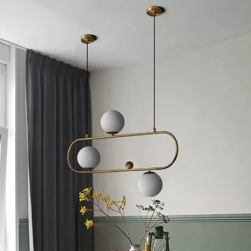 Oblong Dining Room Ceiling Chandelier Opal Glass 3/4 Lights Post Modern Island Light in Black/Gold Clearhalo 'Ceiling Lights' 'Island Lights' Lighting' 1886514