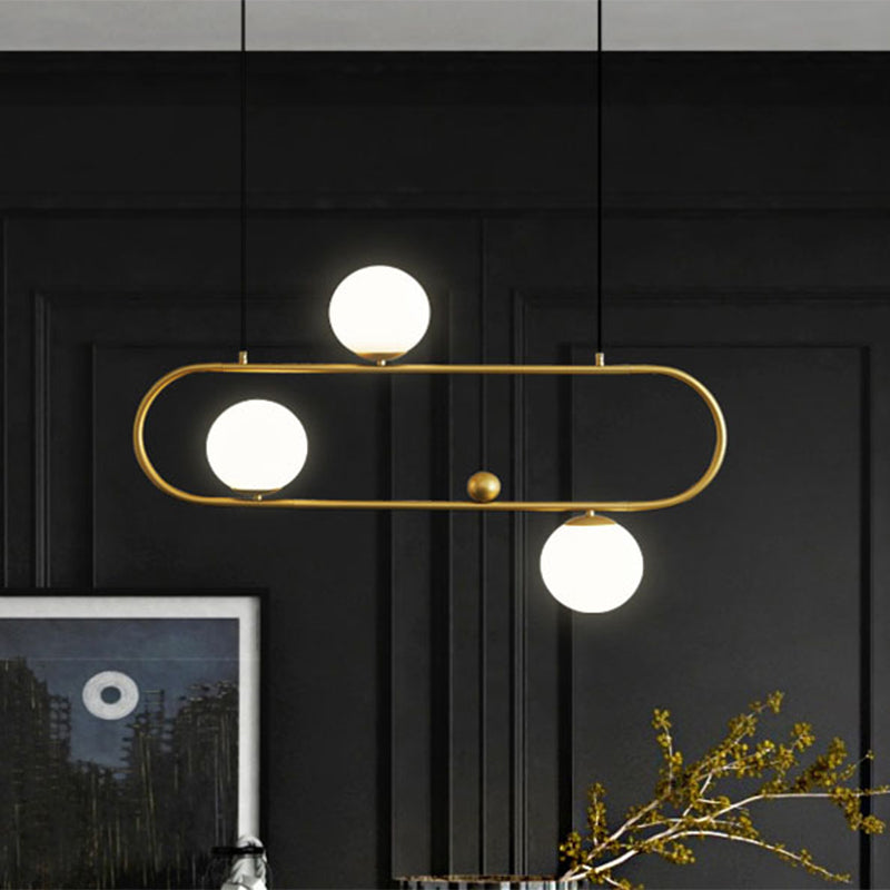 Oblong Dining Room Ceiling Chandelier Opal Glass 3/4 Lights Post Modern Island Light in Black/Gold Clearhalo 'Ceiling Lights' 'Island Lights' Lighting' 1886515