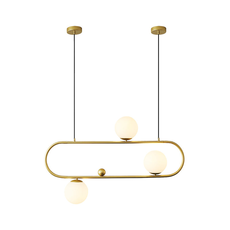 Oblong Dining Room Ceiling Chandelier Opal Glass 3/4 Lights Post Modern Island Light in Black/Gold Clearhalo 'Ceiling Lights' 'Island Lights' Lighting' 1886516