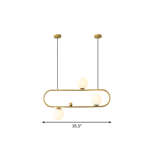 Oblong Dining Room Ceiling Chandelier Opal Glass 3/4 Lights Post Modern Island Light in Black/Gold Clearhalo 'Ceiling Lights' 'Island Lights' Lighting' 1886517