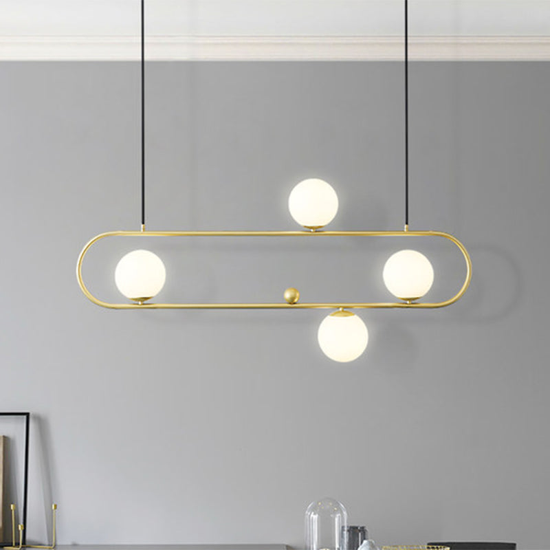 Oblong Dining Room Ceiling Chandelier Opal Glass 3/4 Lights Post Modern Island Light in Black/Gold 4 Gold Clearhalo 'Ceiling Lights' 'Island Lights' Lighting' 1886518