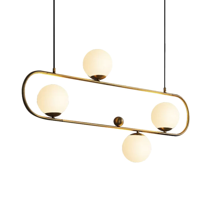 Oblong Dining Room Ceiling Chandelier Opal Glass 3/4 Lights Post Modern Island Light in Black/Gold Clearhalo 'Ceiling Lights' 'Island Lights' Lighting' 1886520