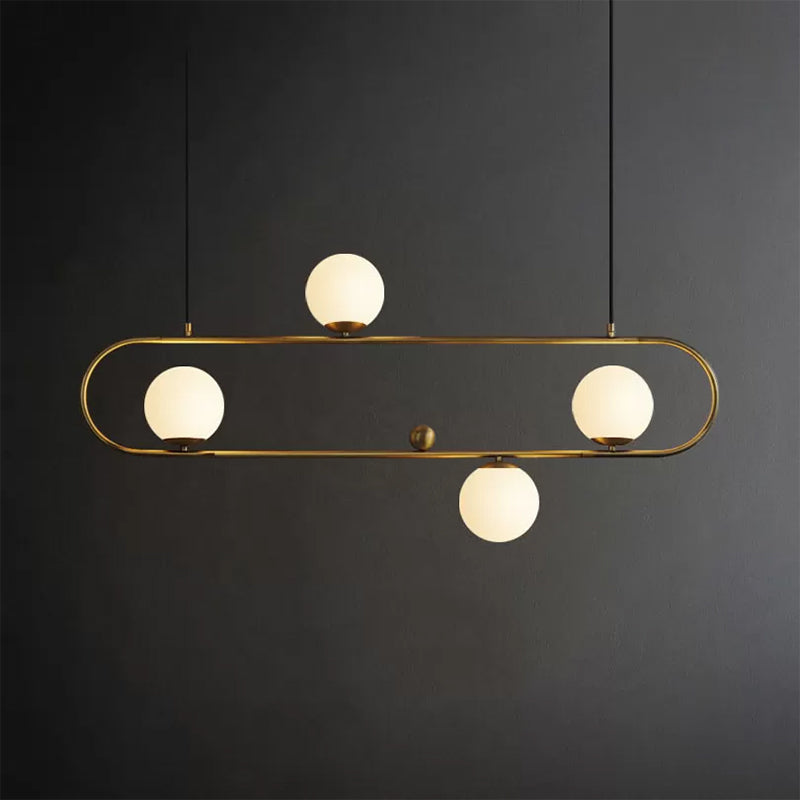 Oblong Dining Room Ceiling Chandelier Opal Glass 3/4 Lights Post Modern Island Light in Black/Gold Clearhalo 'Ceiling Lights' 'Island Lights' Lighting' 1886521