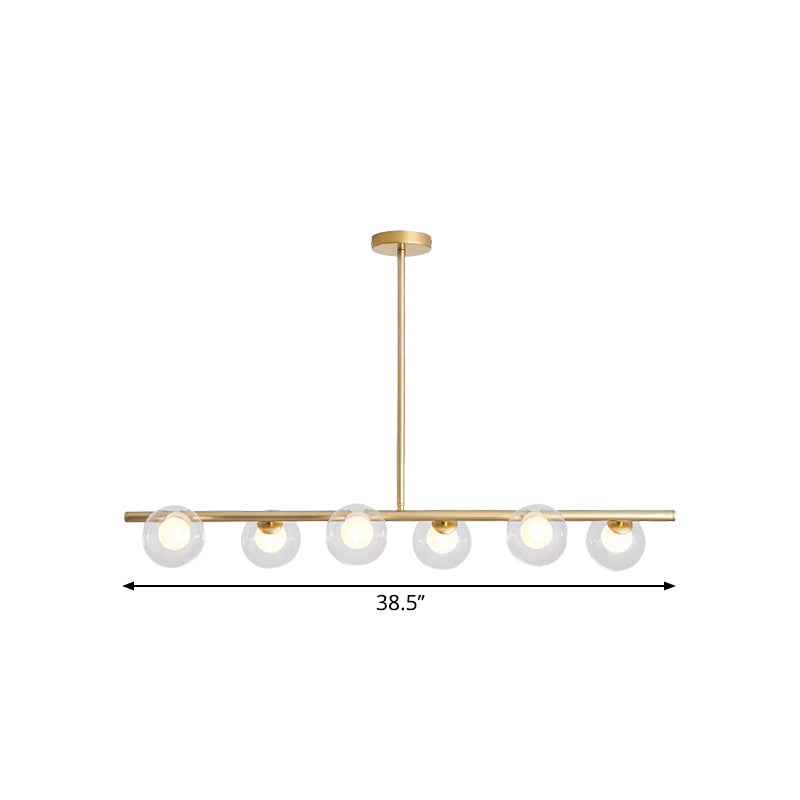 Clear Glass Ball Island Light over Dining Table 6 Light Modern Metallic Hanging Chandelier in Black/Gold Clearhalo 'Ceiling Lights' 'Island Lights' Lighting' 1886537