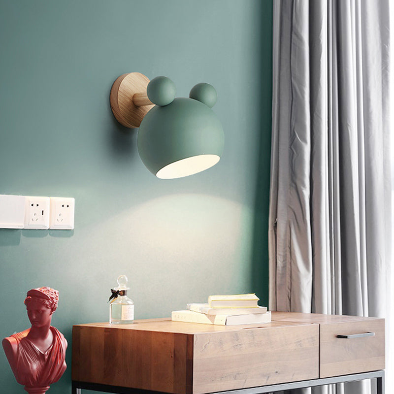 Rotatable Mouse Kid Bedroom Wall Light Metal 1 Head Macaron Loft Wall Sconce Green Clearhalo 'Wall Lamps & Sconces' 'Wall Lights' Lighting' 188654