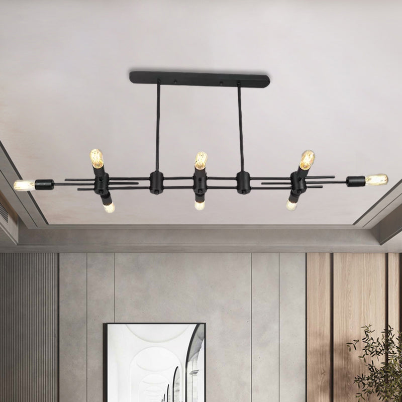 Restaurant Exposed Bulb Hanging Chandelier Metallic 6/8 Lights Modern Simple Black Island Light Clearhalo 'Ceiling Lights' 'Island Lights' Lighting' 1886545