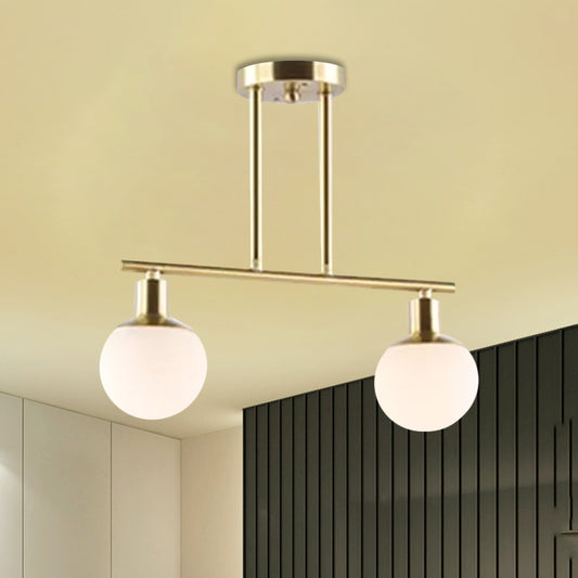 Post Modern Orb Shade Linear Chandelier Milk Glass 2/3 Heads Gold Finish Hanging Pendant Light 2 Gold Clearhalo 'Ceiling Lights' 'Glass shade' 'Glass' 'Island Lights' Lighting' 1886568