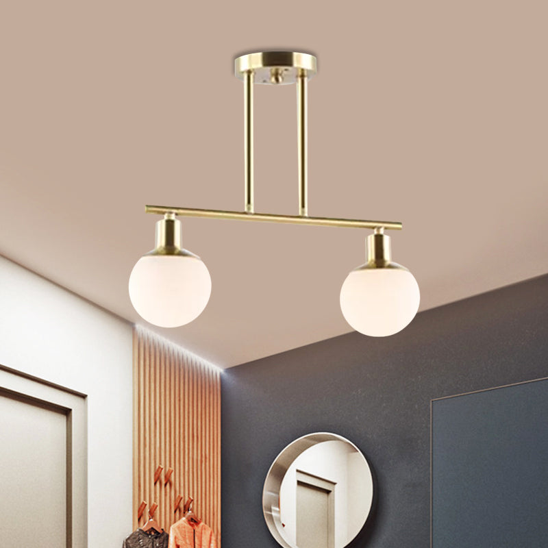 Post Modern Orb Shade Linear Chandelier Milk Glass 2/3 Heads Gold Finish Hanging Pendant Light Clearhalo 'Ceiling Lights' 'Glass shade' 'Glass' 'Island Lights' Lighting' 1886569