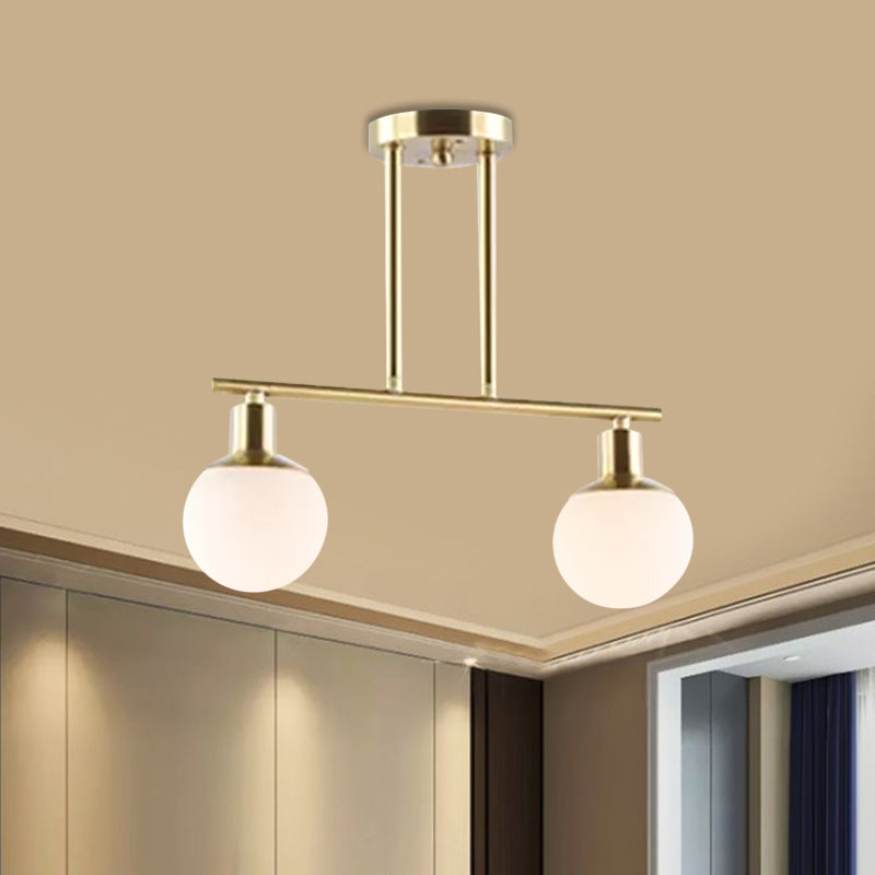 Post Modern Orb Shade Linear Chandelier Milk Glass 2/3 Heads Gold Finish Hanging Pendant Light Clearhalo 'Ceiling Lights' 'Glass shade' 'Glass' 'Island Lights' Lighting' 1886570