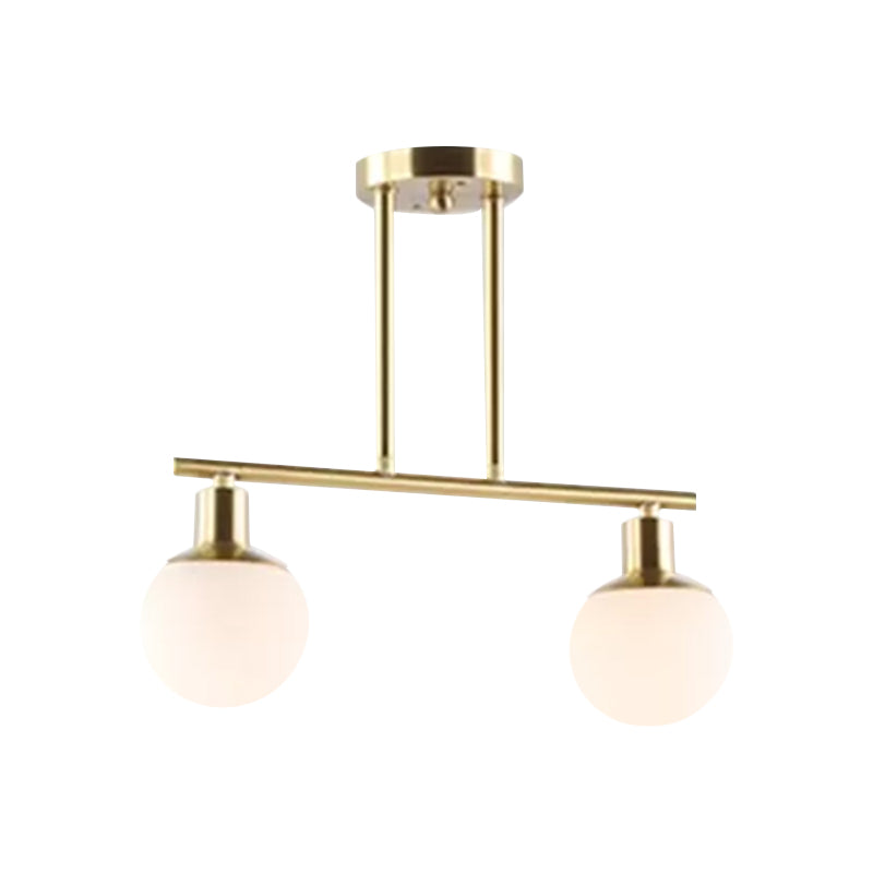 Post Modern Orb Shade Linear Chandelier Milk Glass 2/3 Heads Gold Finish Hanging Pendant Light Clearhalo 'Ceiling Lights' 'Glass shade' 'Glass' 'Island Lights' Lighting' 1886571