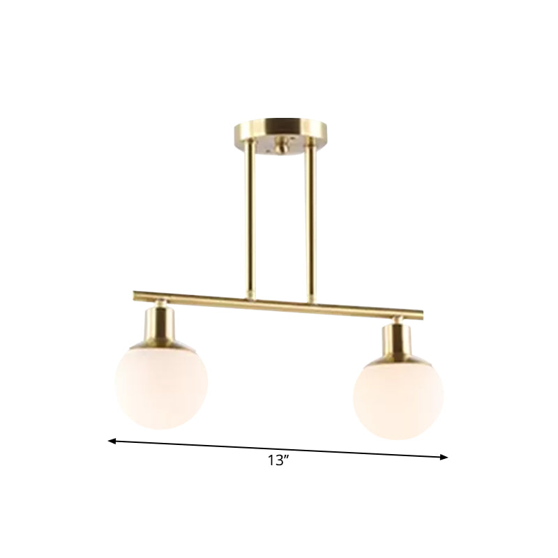 Post Modern Orb Shade Linear Chandelier Milk Glass 2/3 Heads Gold Finish Hanging Pendant Light Clearhalo 'Ceiling Lights' 'Glass shade' 'Glass' 'Island Lights' Lighting' 1886572