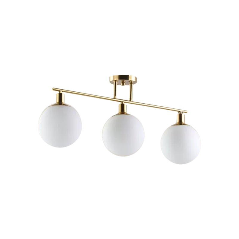 Post Modern Orb Shade Linear Chandelier Milk Glass 2/3 Heads Gold Finish Hanging Pendant Light Clearhalo 'Ceiling Lights' 'Glass shade' 'Glass' 'Island Lights' Lighting' 1886576