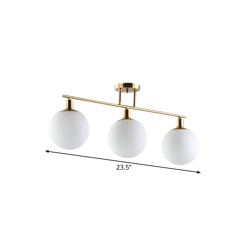 Post Modern Orb Shade Linear Chandelier Milk Glass 2/3 Heads Gold Finish Hanging Pendant Light Clearhalo 'Ceiling Lights' 'Glass shade' 'Glass' 'Island Lights' Lighting' 1886577