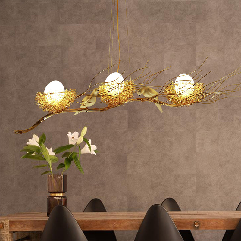 Gold Nest Island Lighting 3 Head Modern Metal Pendant Chandelier with Bird Decor Clearhalo 'Ceiling Lights' 'Island Lights' Lighting' 1886579