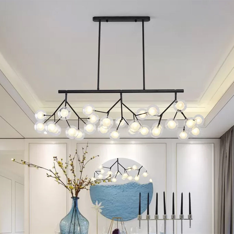 27 Bubbles Island Lighting Contemporary Metal Hanging Chandelier in Black Finish Textured White Clearhalo 'Ceiling Lights' 'Glass shade' 'Glass' 'Island Lights' Lighting' 1886583