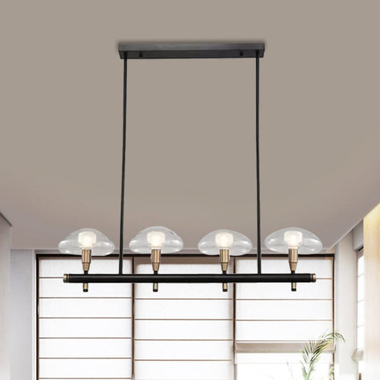 Clear Shade Mushroom Linear Pendant 4/6 Lights Glass Island Lighting in Black for Restaurant Clearhalo 'Ceiling Lights' 'Island Lights' Lighting' 1886594