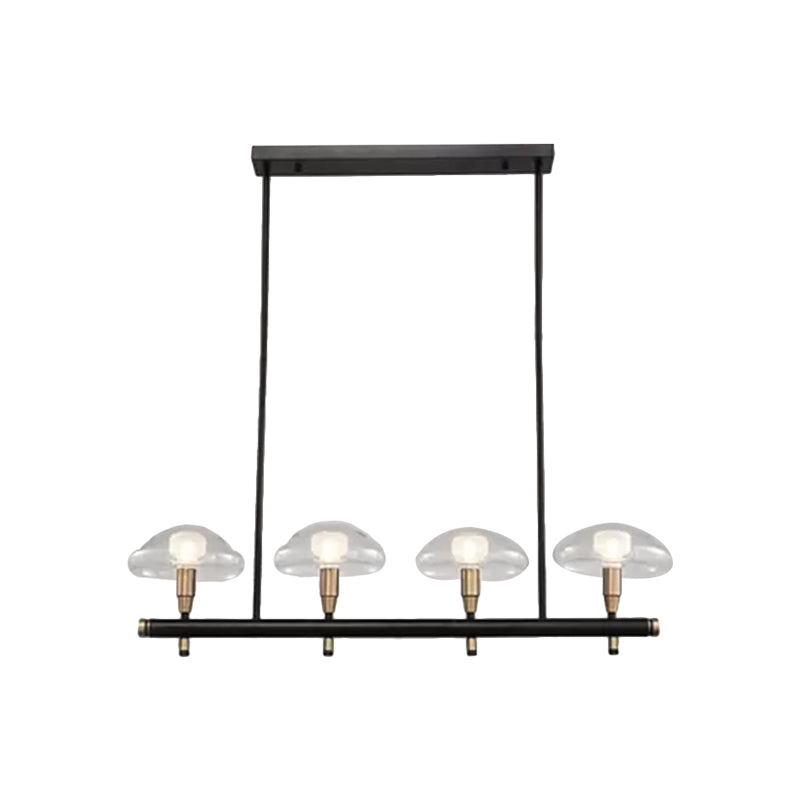 Clear Shade Mushroom Linear Pendant 4/6 Lights Glass Island Lighting in Black for Restaurant Clearhalo 'Ceiling Lights' 'Island Lights' Lighting' 1886596