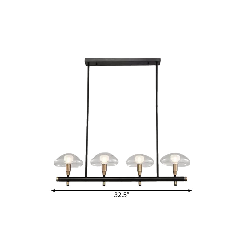 Clear Shade Mushroom Linear Pendant 4/6 Lights Glass Island Lighting in Black for Restaurant Clearhalo 'Ceiling Lights' 'Island Lights' Lighting' 1886597