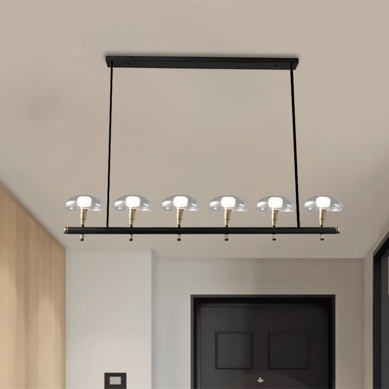 Clear Shade Mushroom Linear Pendant 4/6 Lights Glass Island Lighting in Black for Restaurant Clearhalo 'Ceiling Lights' 'Island Lights' Lighting' 1886599