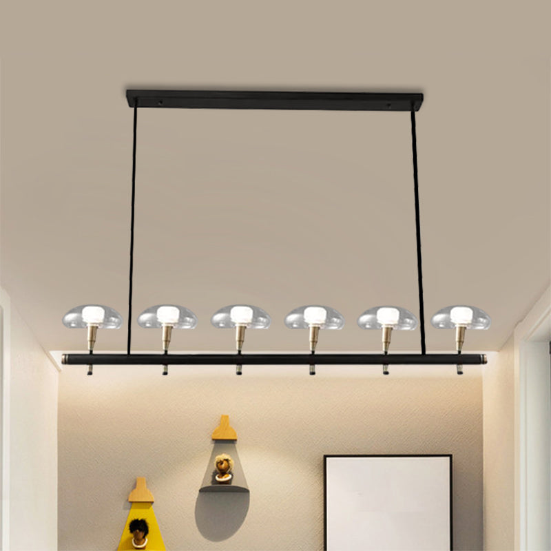 Clear Shade Mushroom Linear Pendant 4/6 Lights Glass Island Lighting in Black for Restaurant Clearhalo 'Ceiling Lights' 'Island Lights' Lighting' 1886600