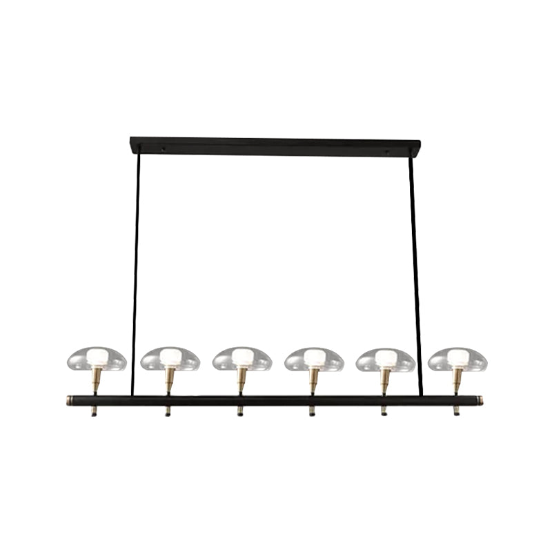 Clear Shade Mushroom Linear Pendant 4/6 Lights Glass Island Lighting in Black for Restaurant Clearhalo 'Ceiling Lights' 'Island Lights' Lighting' 1886601