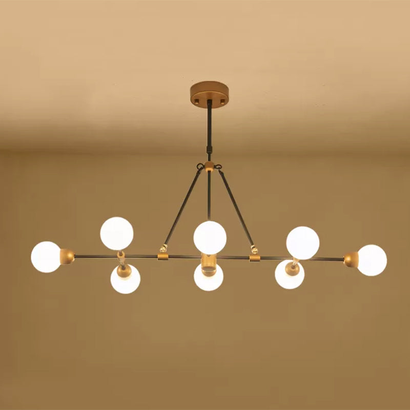 Post Modern Brass Finish Island Light with Orb Shade 8-Light Metal Hanging Lamp for Dining Room Clearhalo 'Ceiling Lights' 'Glass shade' 'Glass' 'Island Lights' Lighting' 1886605