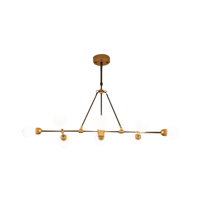Post Modern Brass Finish Island Light with Orb Shade 8-Light Metal Hanging Lamp for Dining Room Clearhalo 'Ceiling Lights' 'Glass shade' 'Glass' 'Island Lights' Lighting' 1886606