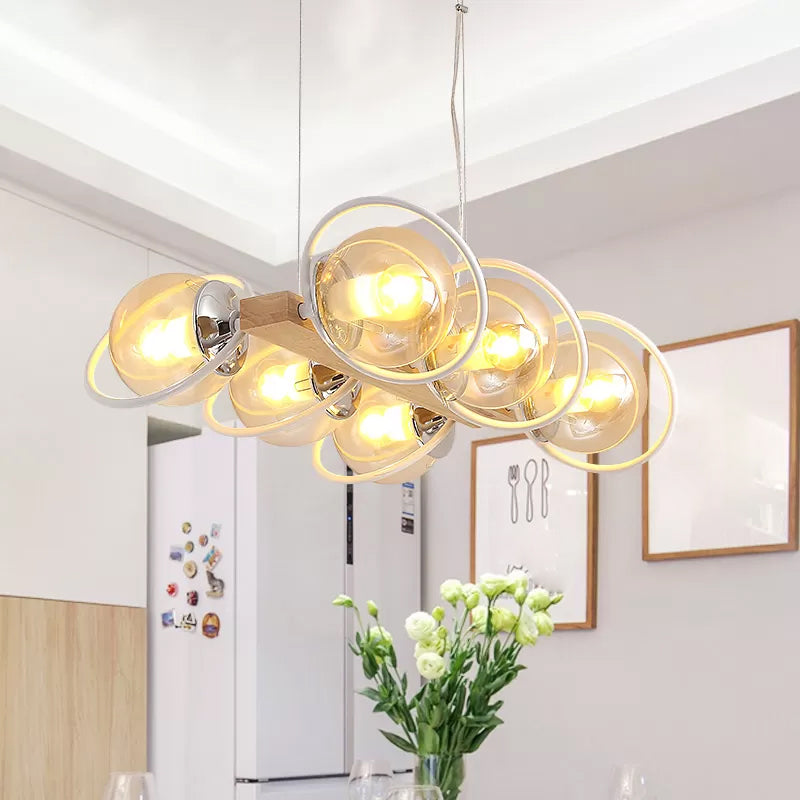 Cognac Bubble Shade Island Lighting 6/8/12 Lights Modern Glass Hanging Light Fixture for Dining Room 6 White Clearhalo 'Ceiling Lights' 'Glass shade' 'Glass' 'Island Lights' Lighting' 1886608