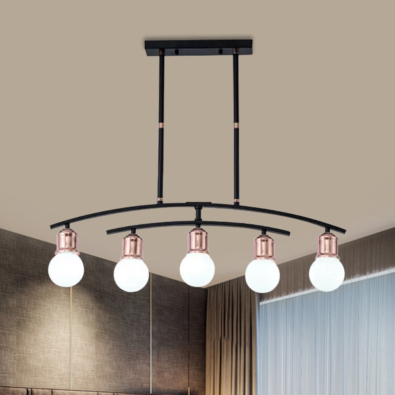 Simple Style Bare Bulb Linear Chandelier Metal 5/7 Lights Black/White Finish Island Light 5 Black Clearhalo 'Ceiling Lights' 'Glass shade' 'Glass' 'Island Lights' Lighting' 1886623