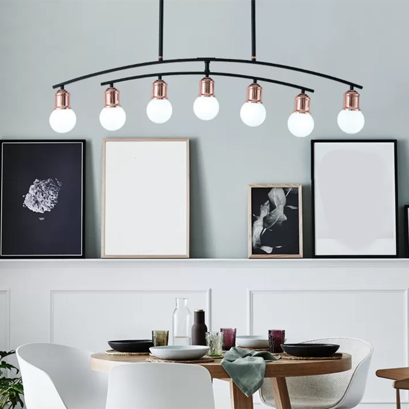 Simple Style Bare Bulb Linear Chandelier Metal 5/7 Lights Black/White Finish Island Light 7 Black Clearhalo 'Ceiling Lights' 'Glass shade' 'Glass' 'Island Lights' Lighting' 1886628