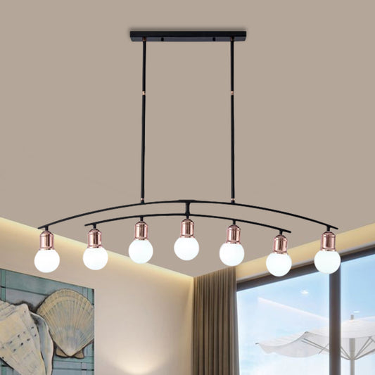 Simple Style Bare Bulb Linear Chandelier Metal 5/7 Lights Black/White Finish Island Light Clearhalo 'Ceiling Lights' 'Glass shade' 'Glass' 'Island Lights' Lighting' 1886630