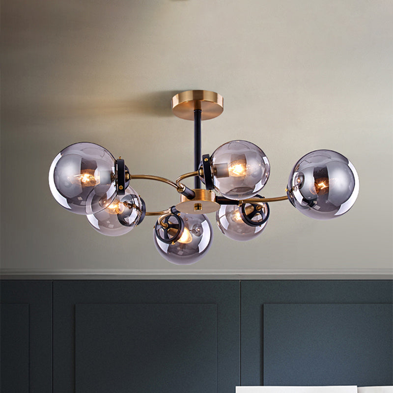 Smoke Gray Bubble Chandelier 4/6 Light Post Modern Ceiling Hanging Light for Restaurant 6 Smoke Gray Clearhalo 'Ceiling Lights' 'Chandeliers' 'Glass shade' 'Glass' 'Modern Chandeliers' 'Modern' Lighting' 1886633