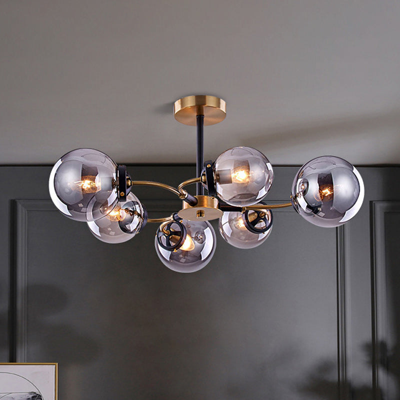 Smoke Gray Bubble Chandelier 4/6 Light Post Modern Ceiling Hanging Light for Restaurant Clearhalo 'Ceiling Lights' 'Chandeliers' 'Glass shade' 'Glass' 'Modern Chandeliers' 'Modern' Lighting' 1886634