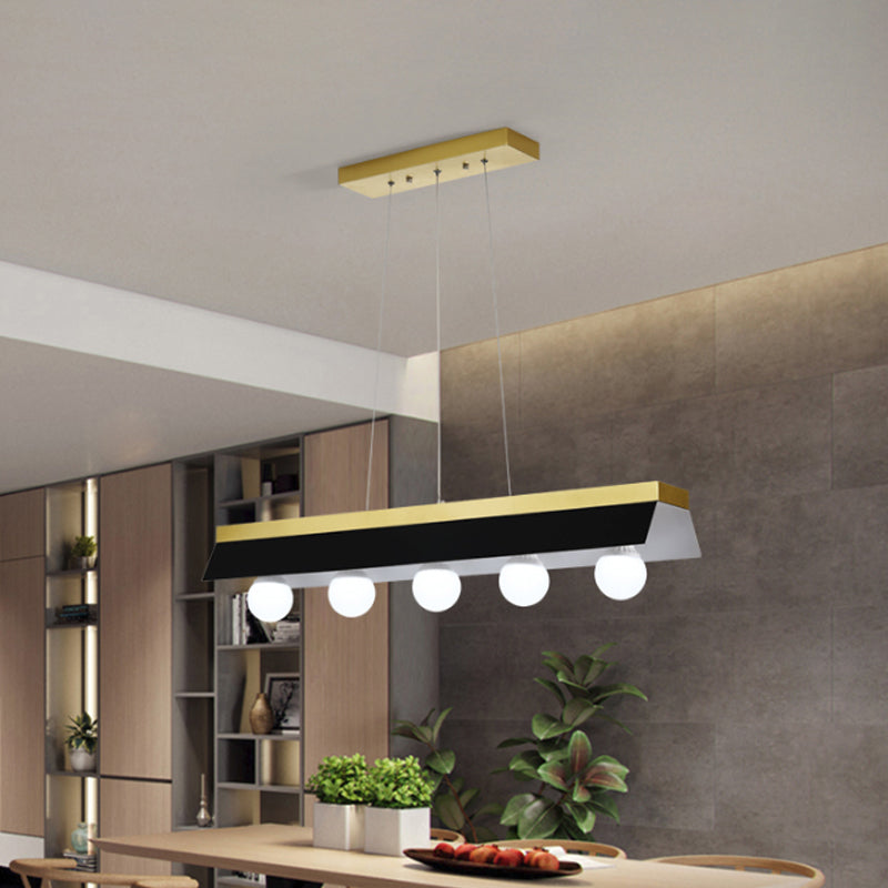 Black/White Shade Billiard Light 3/5 Lights Modern Wood Island Lighting for Restaurant 5 Black Clearhalo 'Ceiling Lights' 'Island Lights' Lighting' 1886643