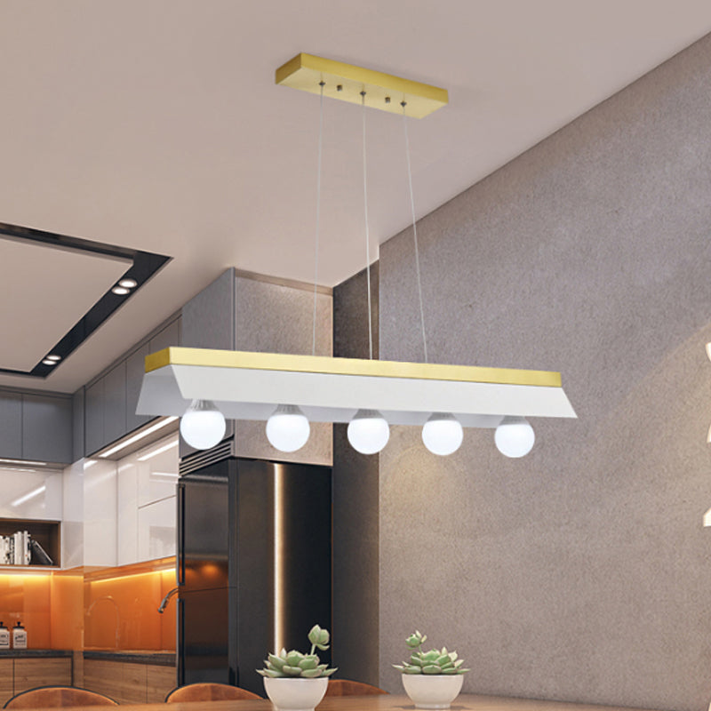 Black/White Shade Billiard Light 3/5 Lights Modern Wood Island Lighting for Restaurant 5 White Clearhalo 'Ceiling Lights' 'Island Lights' Lighting' 1886648