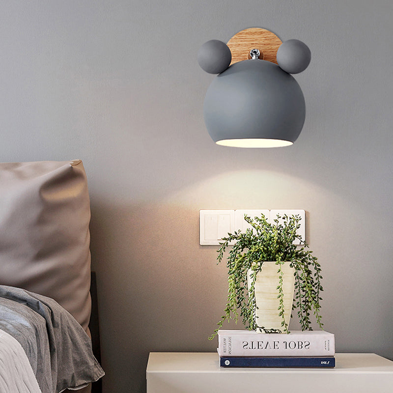 Rotatable Mouse Kid Bedroom Wall Light Metal 1 Head Macaron Loft Wall Sconce Grey Clearhalo 'Wall Lamps & Sconces' 'Wall Lights' Lighting' 188665